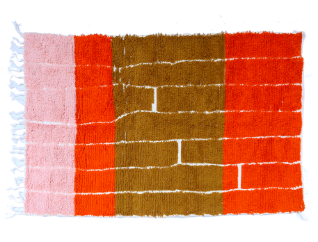 Grand tapis berbère Azilal moderne orange vert marron et rose