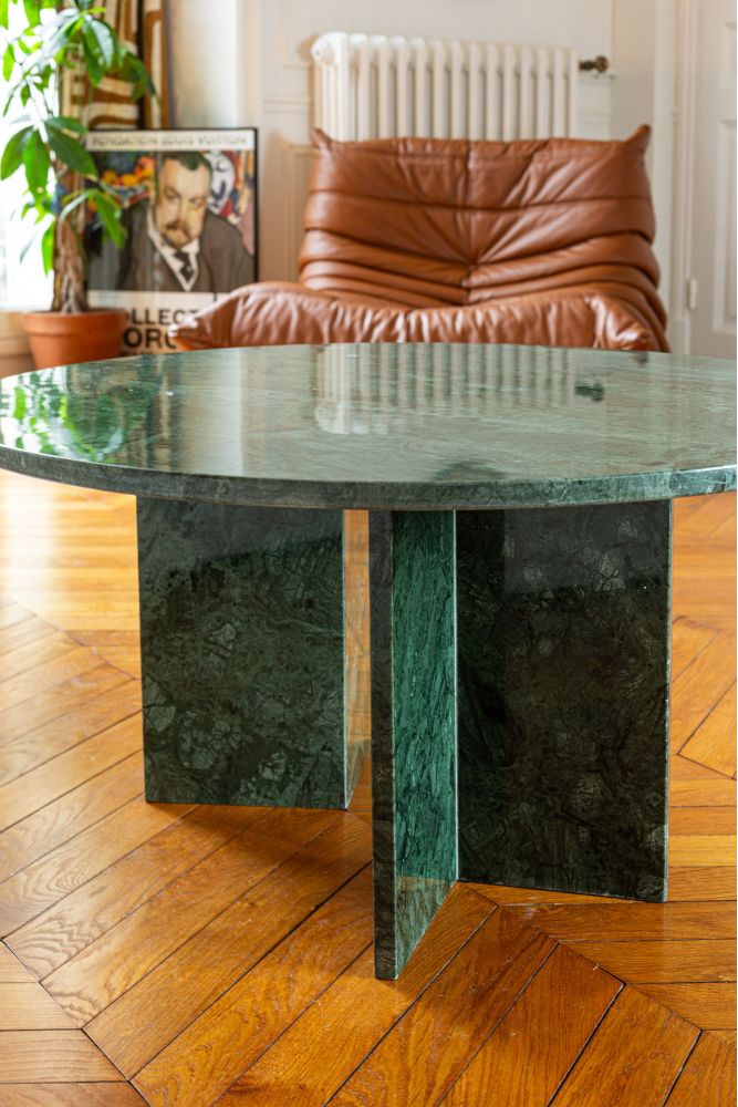 Table basse ronde en marbre émeraude