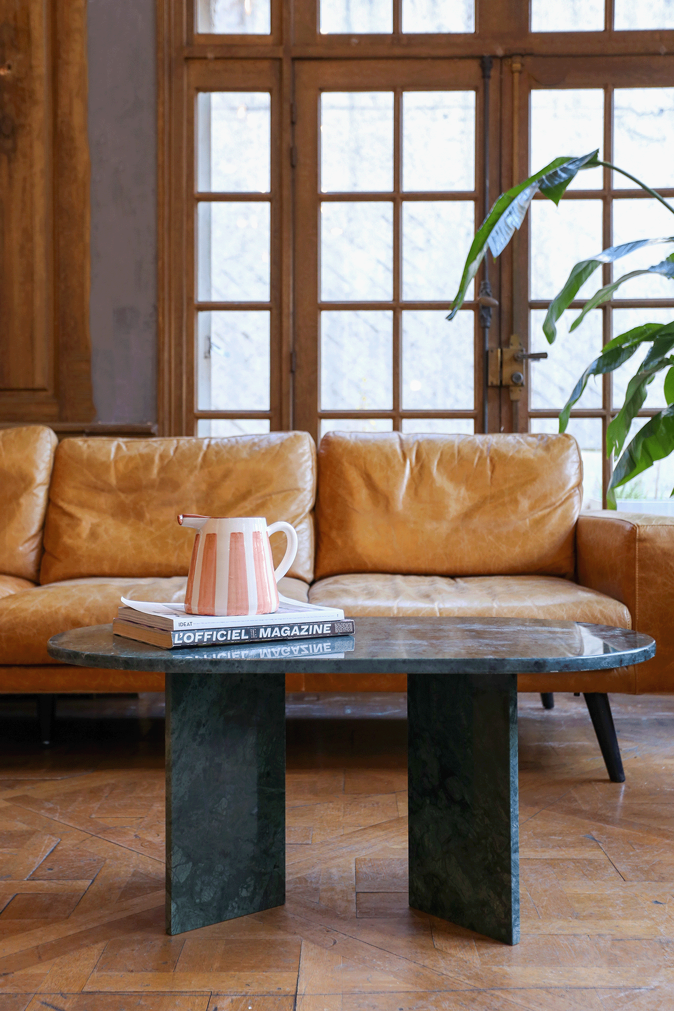 Table basse - 2 portes abattantes - effet marbre - Blanc & Gris