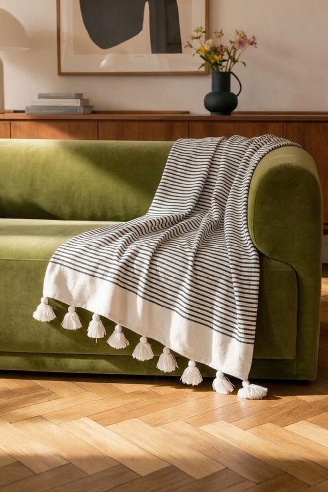 Plaid berbero in cotone bianco a righe nere