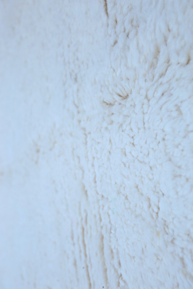 Tapis berbère en laine blanche au style traditionnel, caractère texturé et motifs doux, parfait pour un intérieur chaleureux.