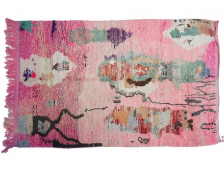 Medium Boujad colorful berber rug pink and blue 