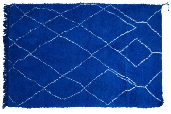 Large Woolen Béni Ouarain rug blue with white designs