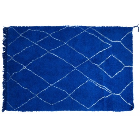 Grand tapis Béni ouarain bleu à motifs blancs